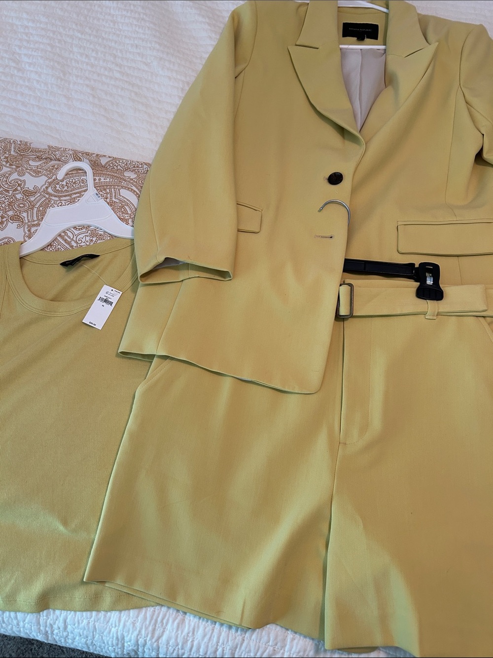 Banana Republic Yellow Tailored Blazer, shorts and matching tank